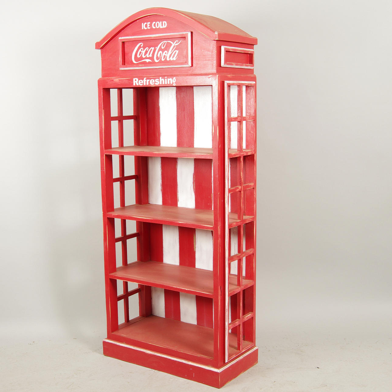 HYLLA, rödvitmålat trä, Coca-Coladekor.
