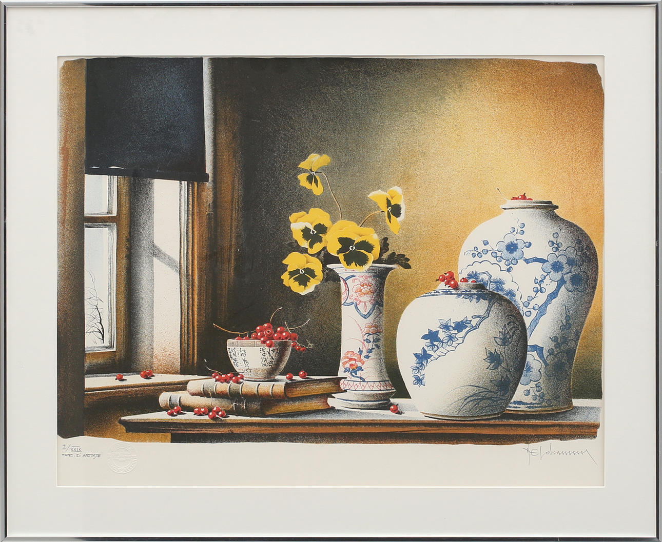 NILS ERIK JOHANSSON. Stilleben, färglitografi, signerad.