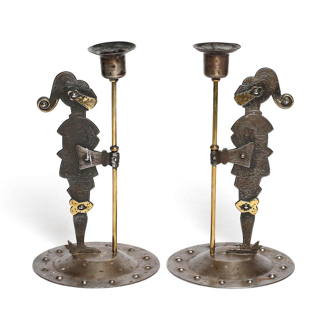 LJUSSTAKAR, ett par, smide, "ljusvakter", Hugo Berger Goberg, Tyskland, 1900-tal.