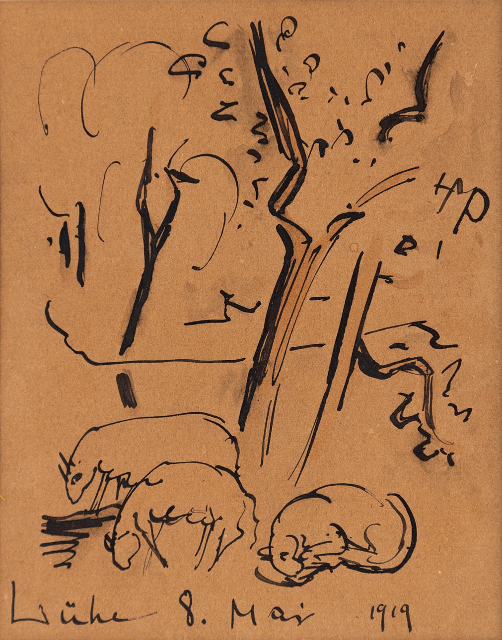 HERMANN MAX PECHSTEIN (1881-1955). Landscape with grazing sheep.