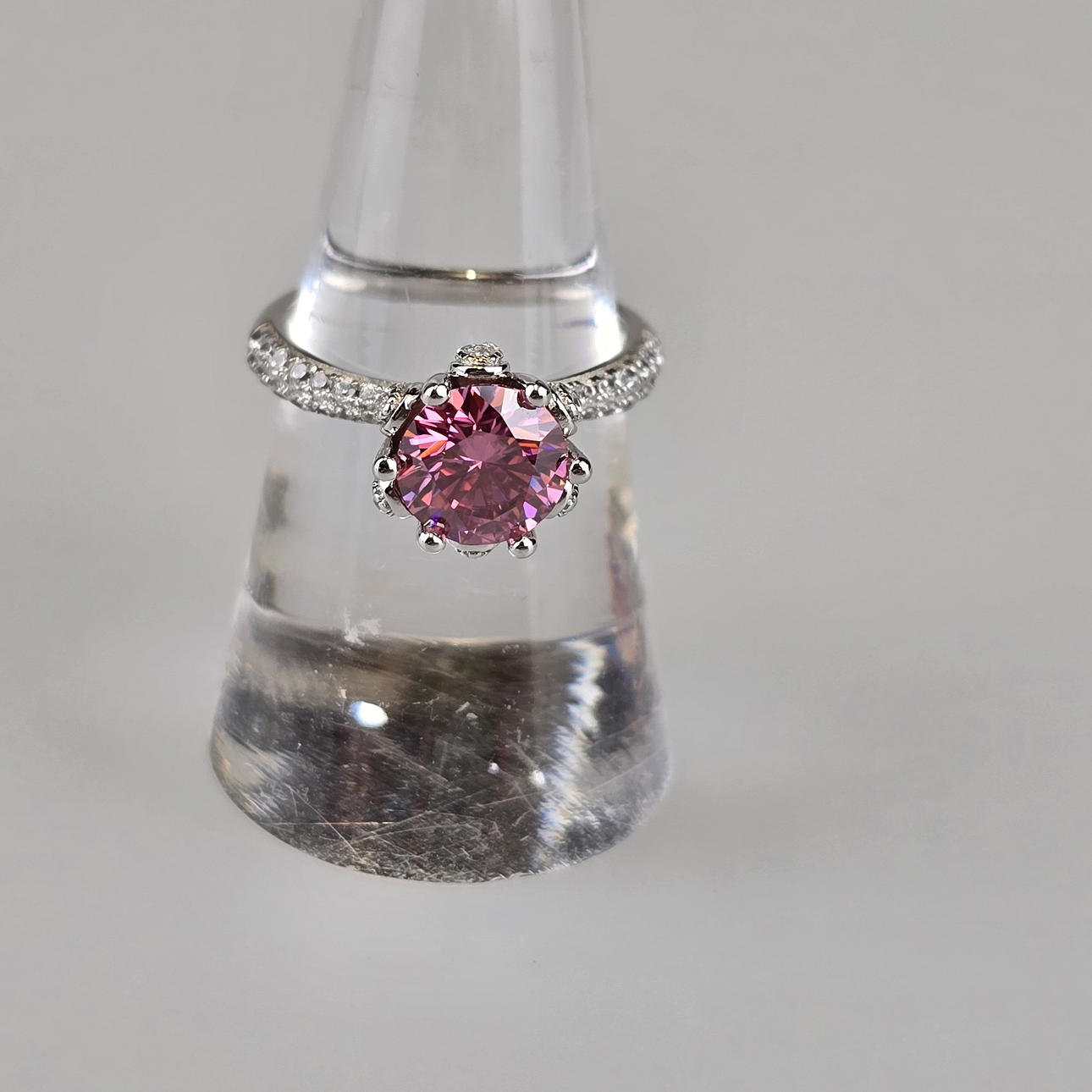 - Solitaire ring - 925 sterling silver, pink moissanite 2.00 ct.