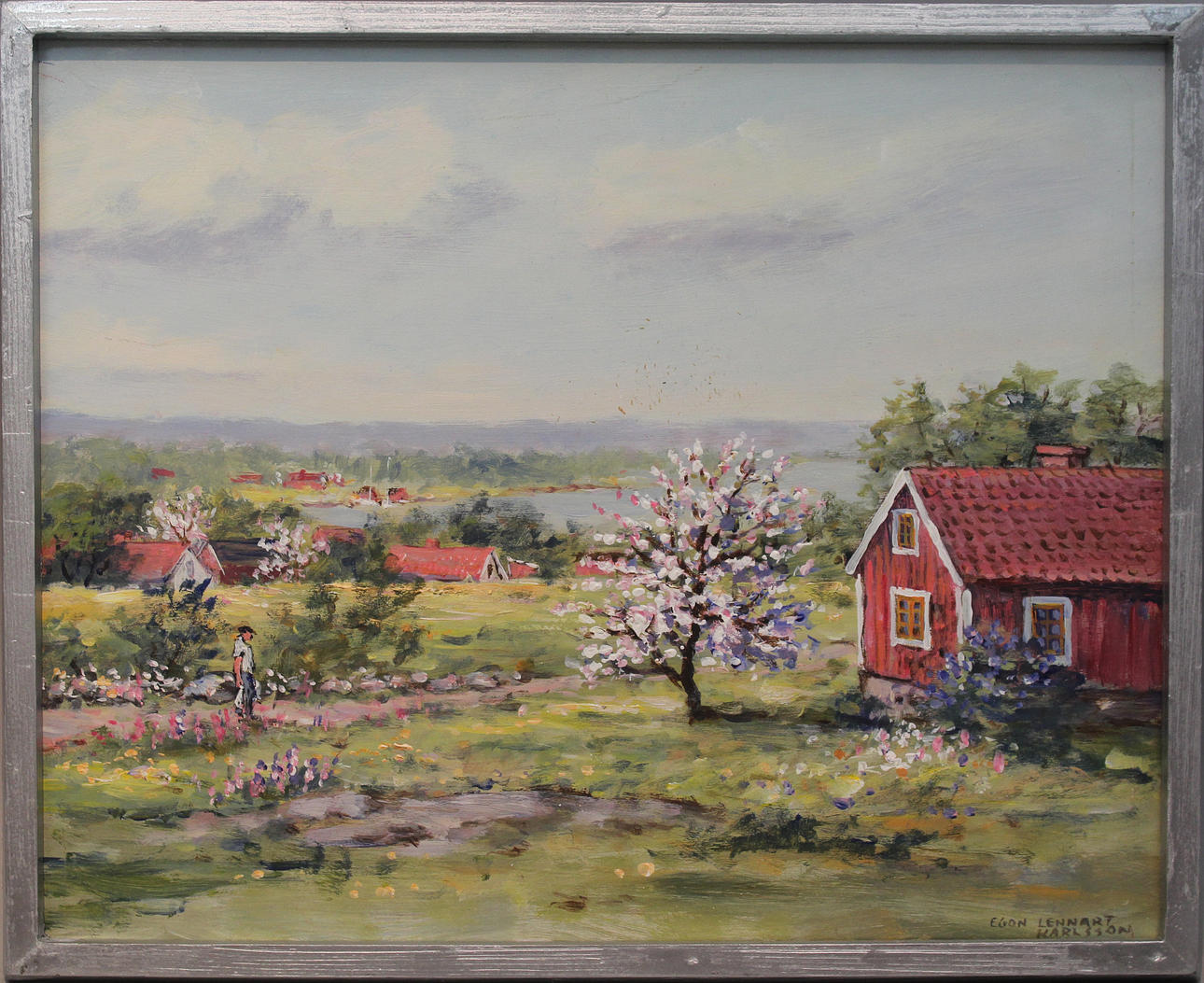 EGON LENNART KARLSSON. "Försommardag i juni". Olja på pannå. Signerad.