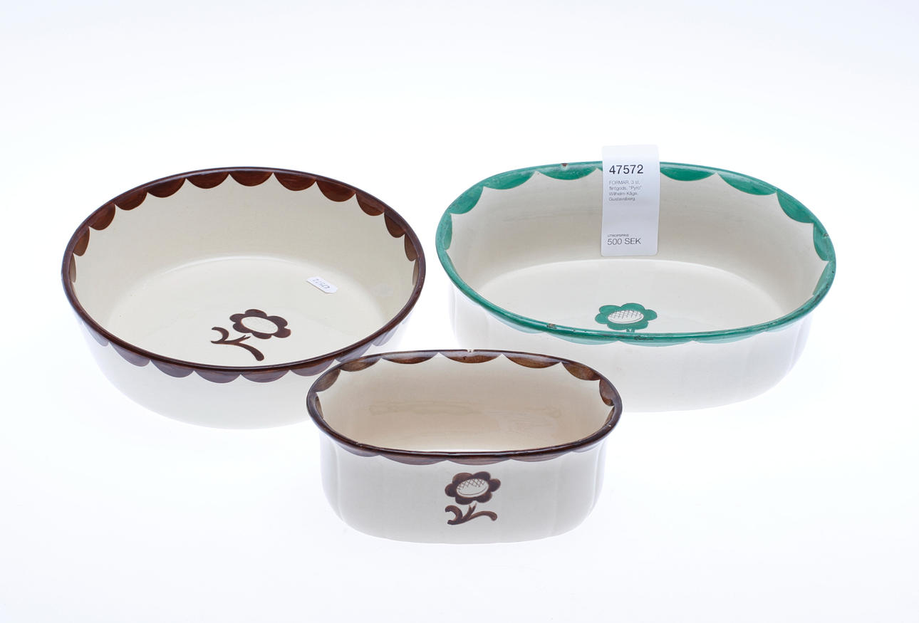 FORMAR, 3 st, flintgods, "Pyro" Wilhelm Kåge, Gustavsberg.