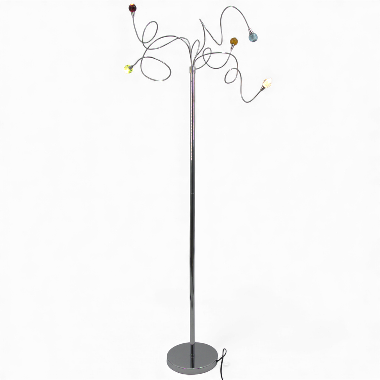 FLOOR LAMP, five light points, white metal frame, switch box marked LaReico.