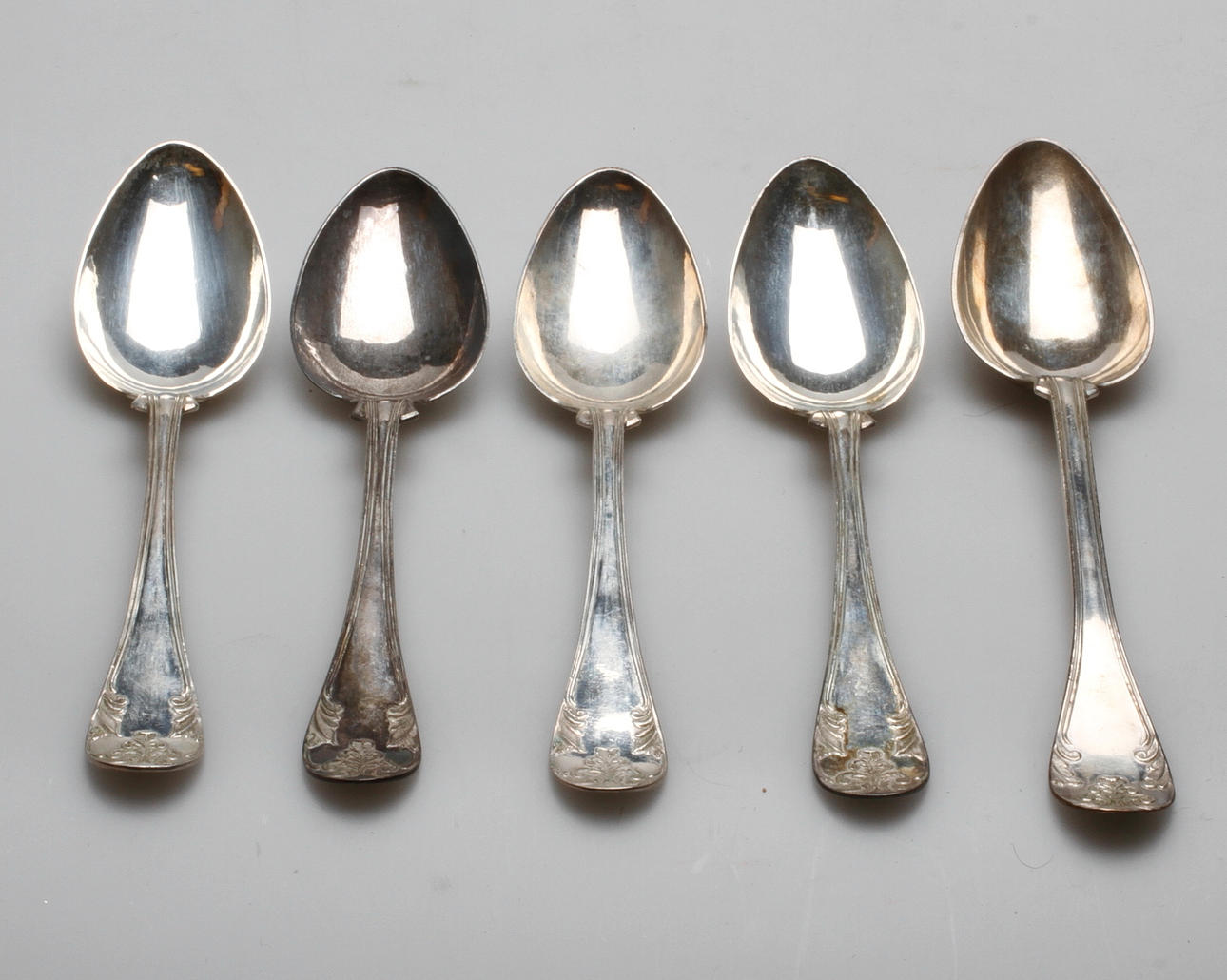 MATSKEDAR, 5 st, silver, "Gammal fransk", 1800-1900-tal, vikt ca. 283,1 gram.