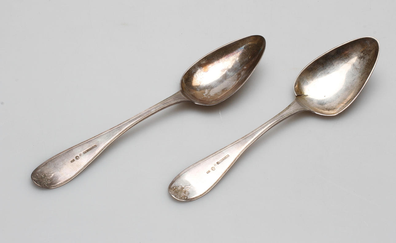 SKEDAR, ett par, silver, Johan Petter Hollman(verksam 1821-1854), Skänninge 1844.