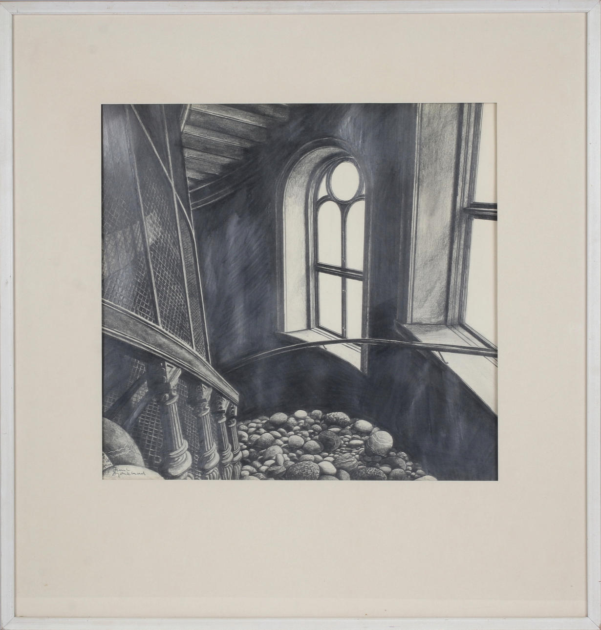 FRANK BJÖRKLUND. Staircase, pencil, signed.