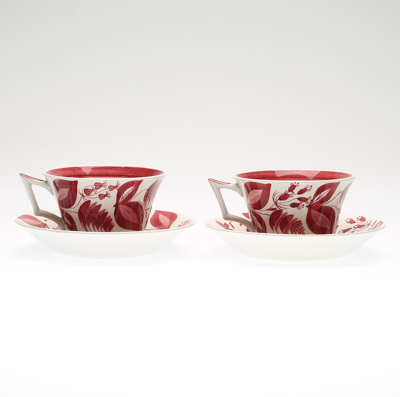 TEKOPPAR MED FAT, 2 st, flintgods, Ursula Printz, Gustavsberg, 1940-tal.