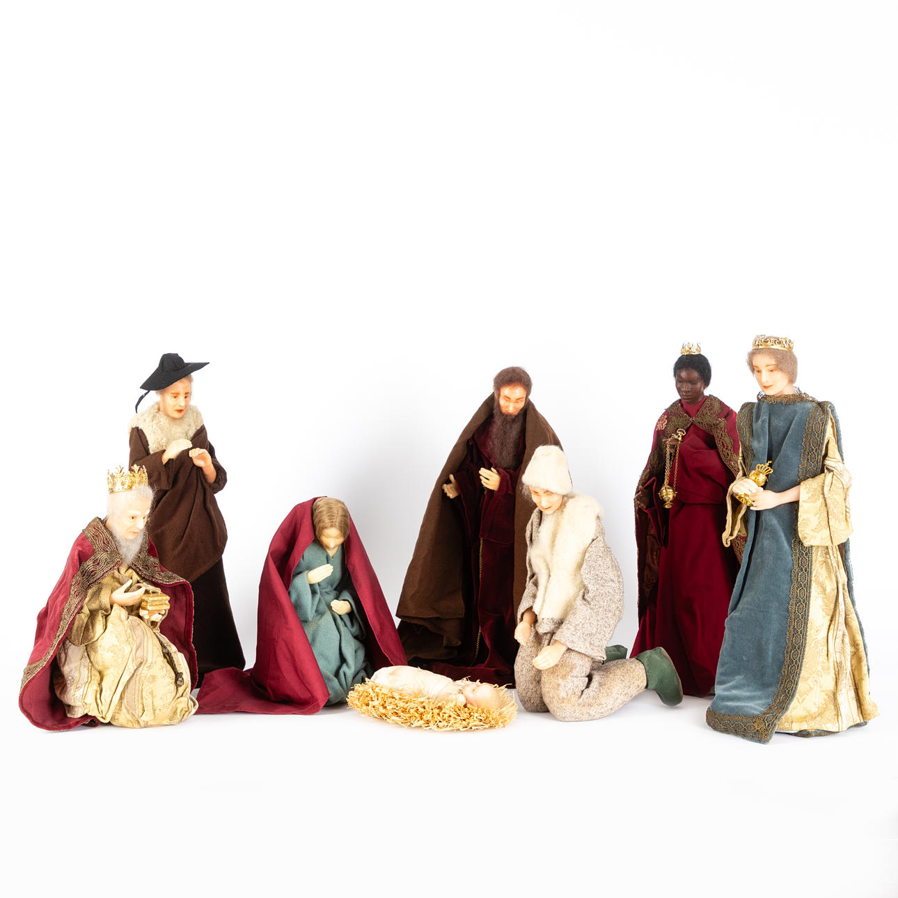 Nativity figures, 8-piece set, probably Austria, 1950s.