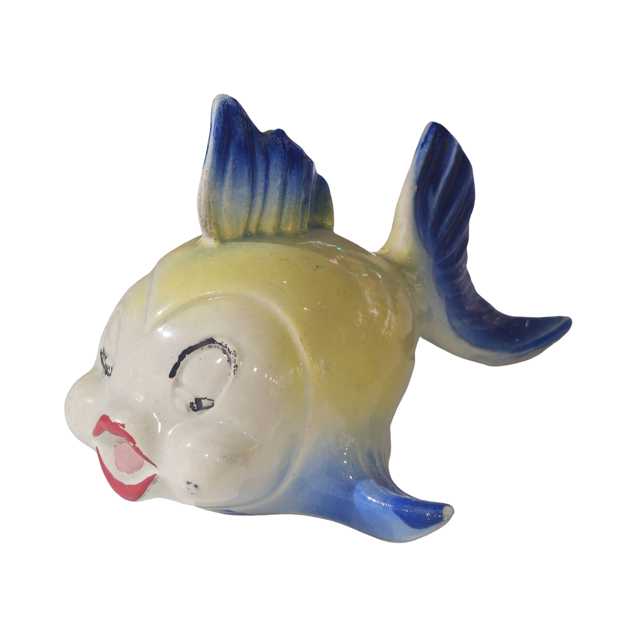 Ceramic fish-shaped piggy bank.