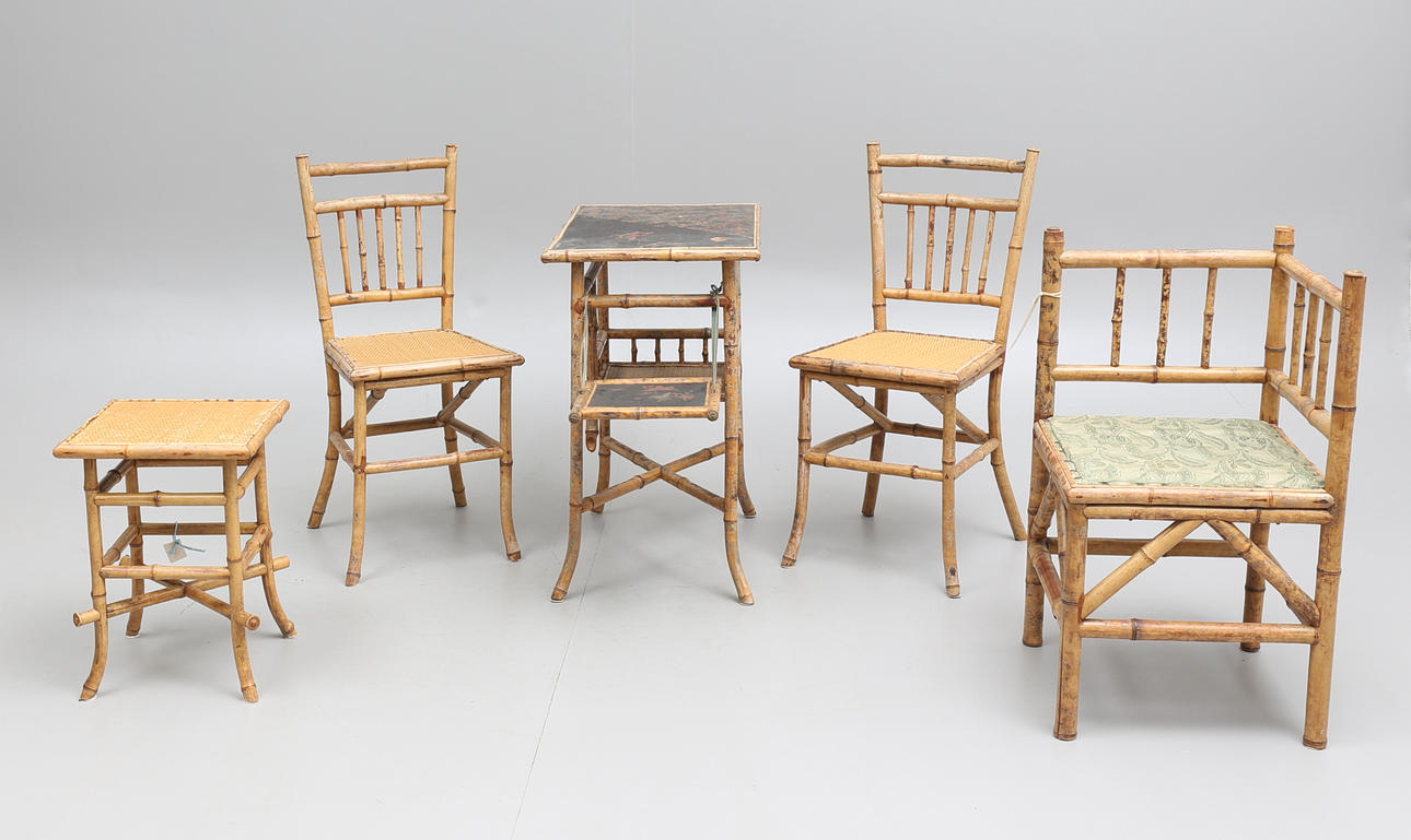 MÖBELGRUPP, 5 delar, Bambu, troligen Koreanskt, 1900-talets första hälft.