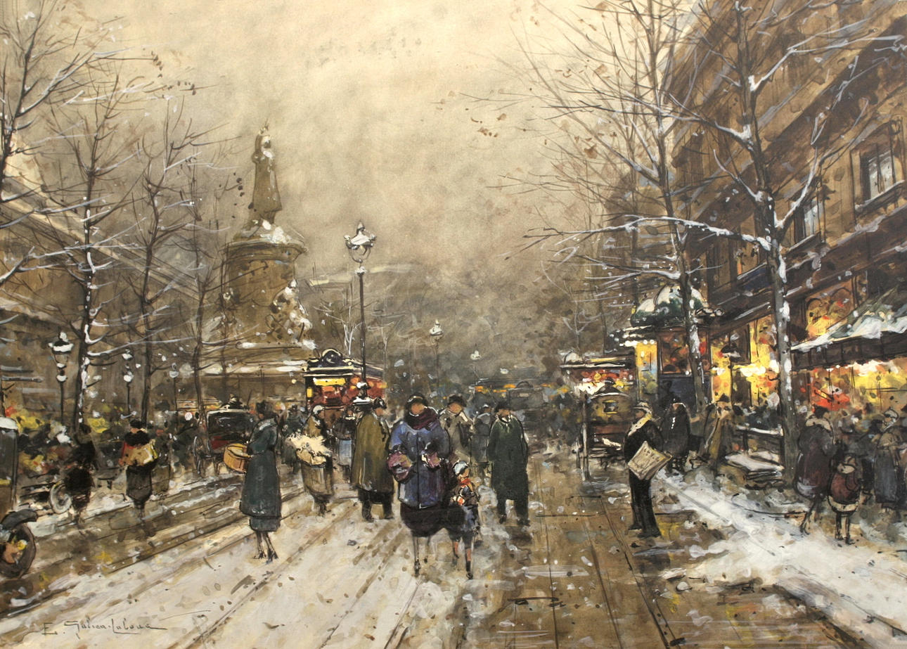 GALIEN-LALOUE, EUGÉNE (1854 PARIS - 1941 CHÉRENCE). ”Den livliga boulevarden på Place de la Republique i Paris”.