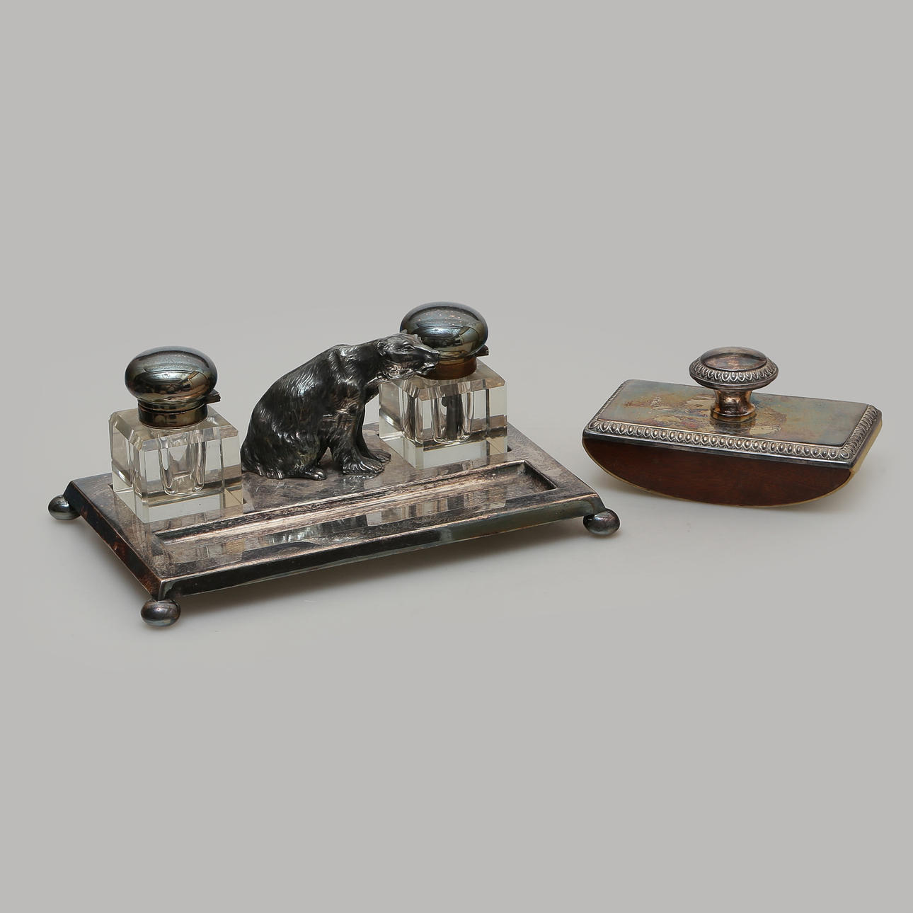 A NICKEL SILVER WRITING SET, FIRST HALF OF THE 20TH CENTURY. Silver ...