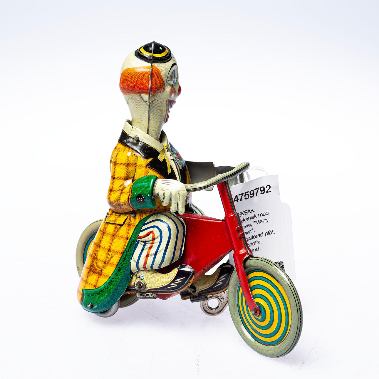 TOY, mechanical with key, “Merry Clown”, lithographed sheet, Technofix, Germany.