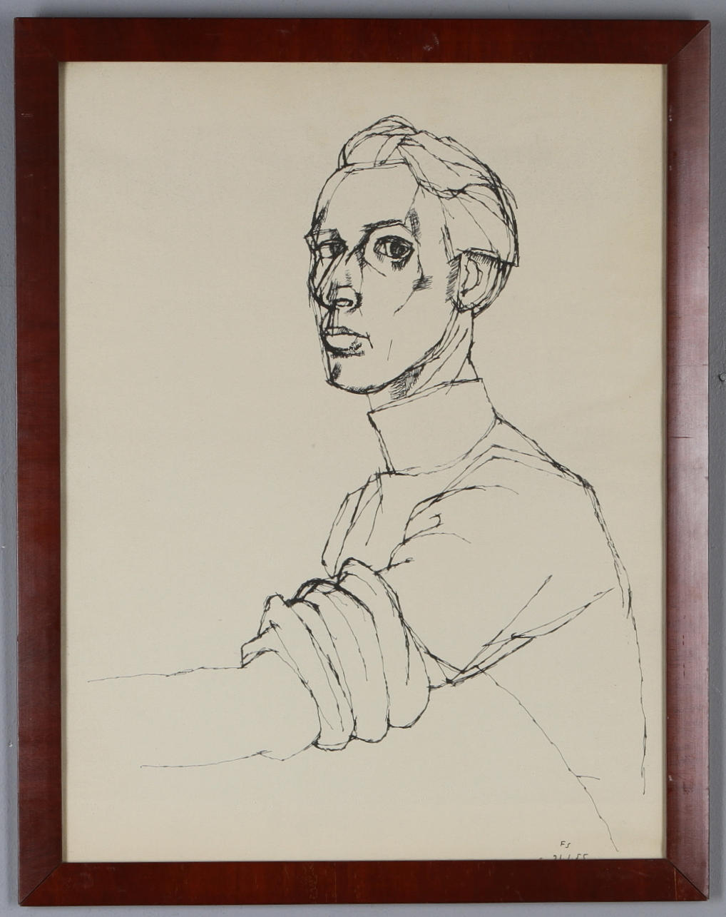 FRITZ SJÖSTRÖM. Porträttstudie, tusch, monogramsignerad och daterad 21.1.55.