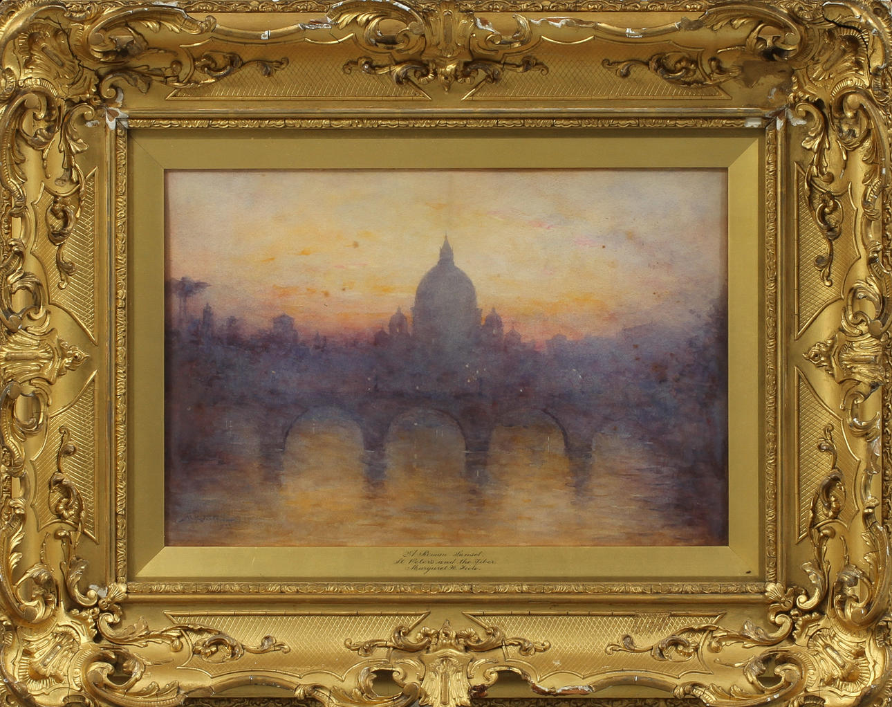 OIDENTIFIERAD KONSTNÄR. Akvarell på papper, "A Roman Sunset", signerad M.K. Foote, daterad 1906.