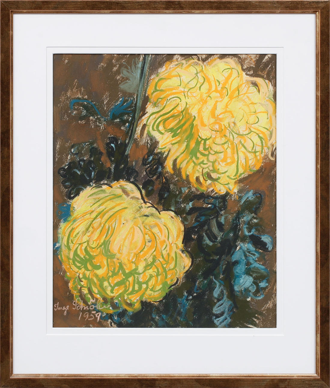 INGE SCHIÖLER. “Chrysanthemums”, pastel, signed and dated 1959.