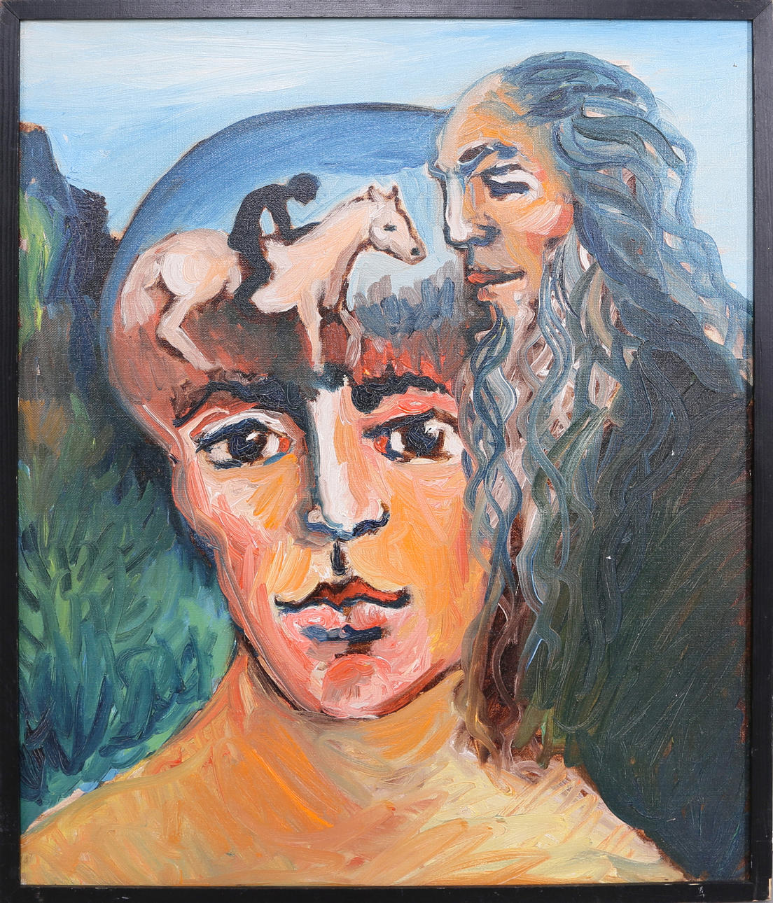 ALLAN HANSON. Figurscen, olja på duk, signerad.