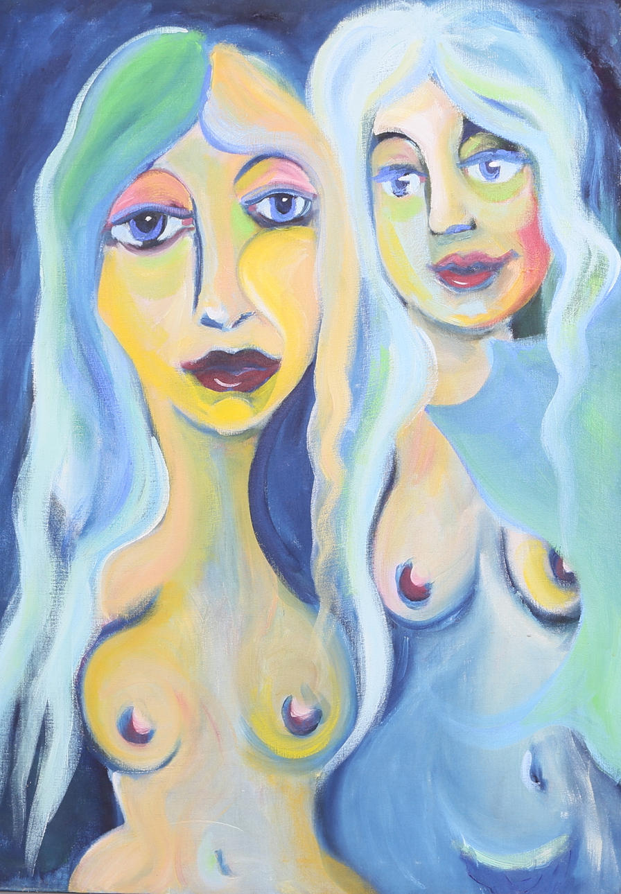 ALLAN HANSON. Kvinnofigurer, olja på duk, signerad.