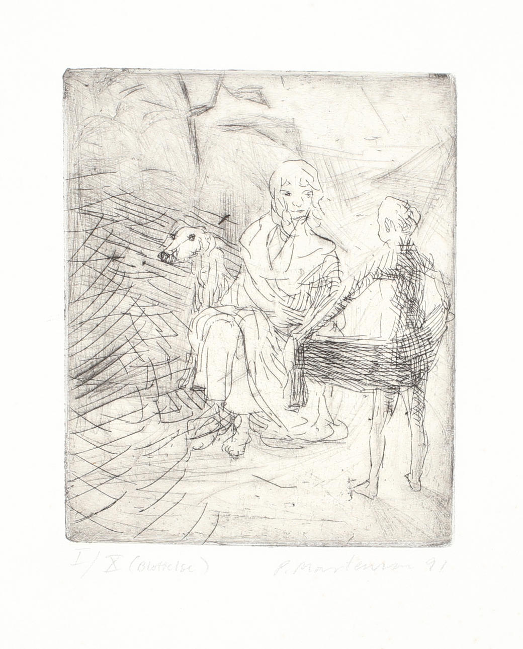 PETER MARTENSEN. Blottelse, etsning nr I/X, signerad P Martensen och daterad -91.