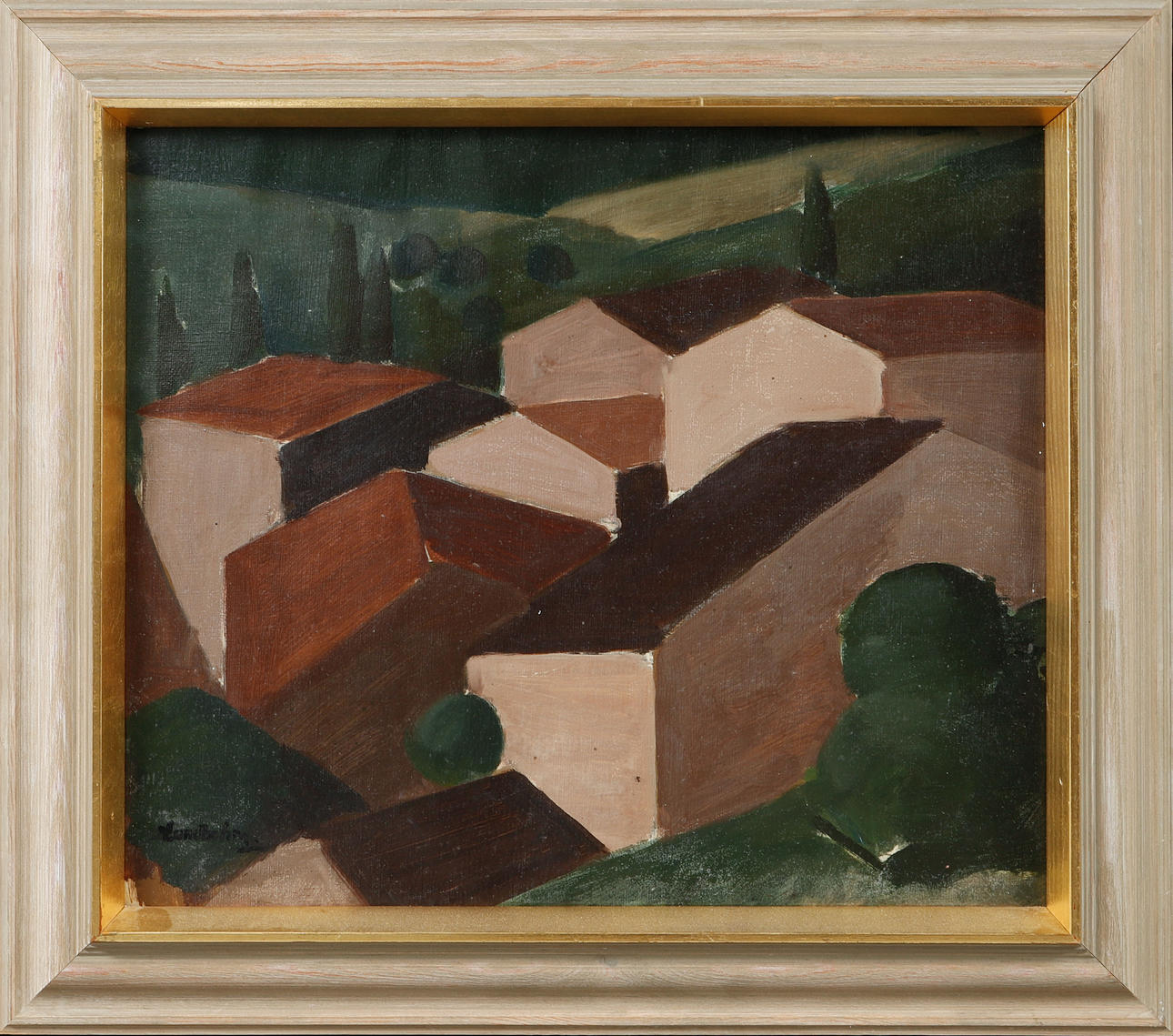 SIXTEN LUNDBOHM. Landscape with rooftops, oil on canvas, signed.