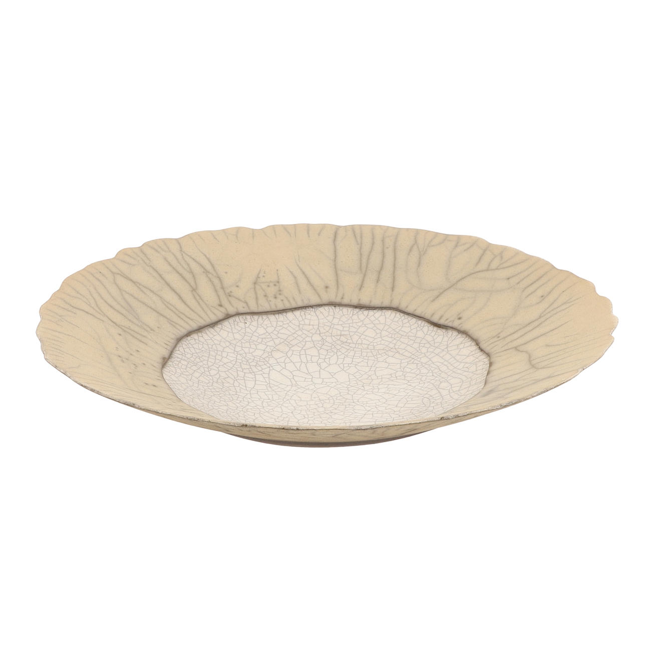 DAVID ROBERTS (B 1947). LARGE RAKU STUDIO POTTERY DISH.