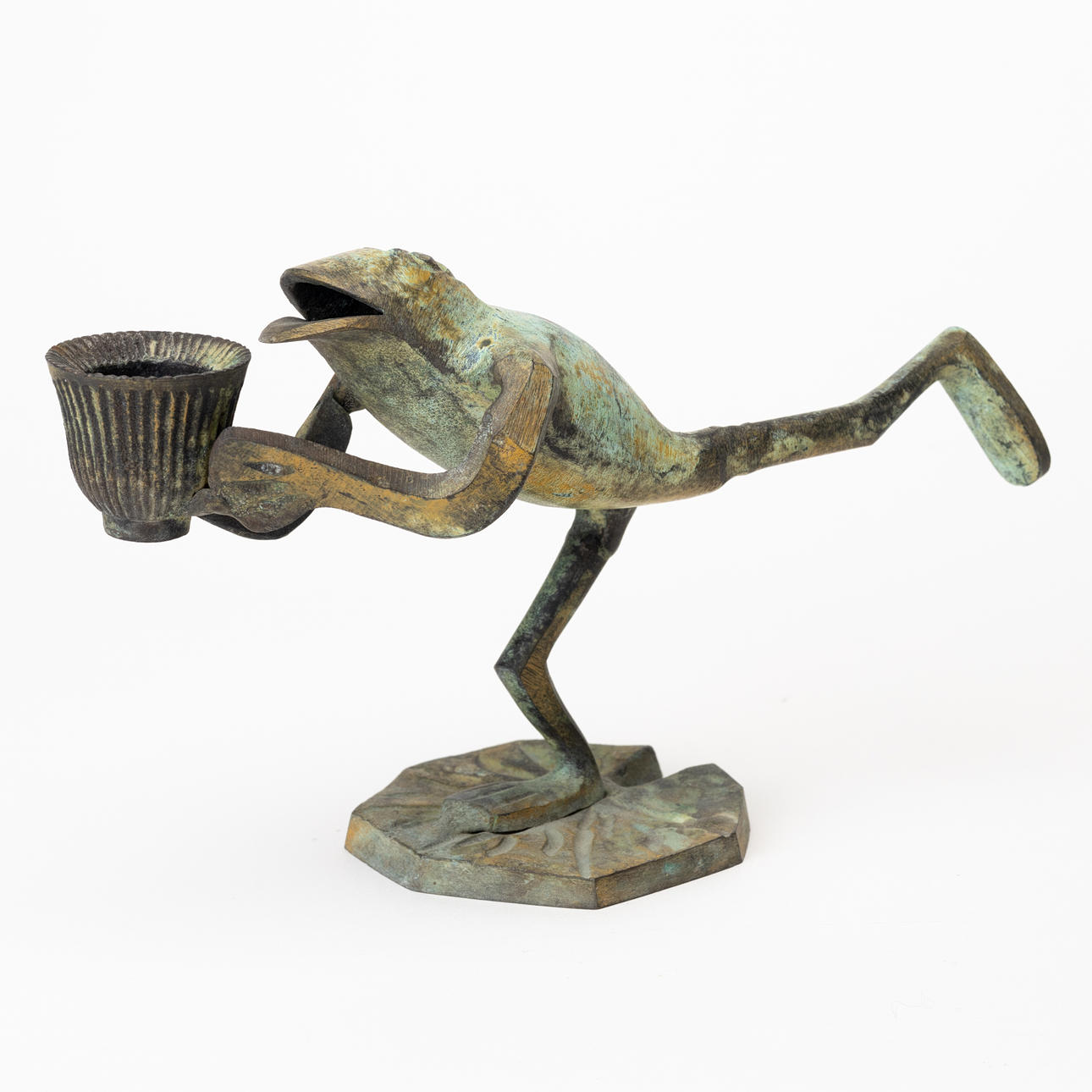 Candlestick, patinated metal, in the shape of a frog. Silver & Metals ...