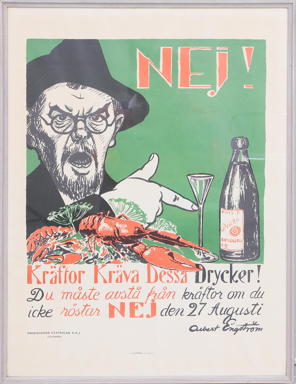 AFFISCH, "Kräftor Kräva Dessa Drycker..." reproduktion, Albert Engström, 1900-tal.