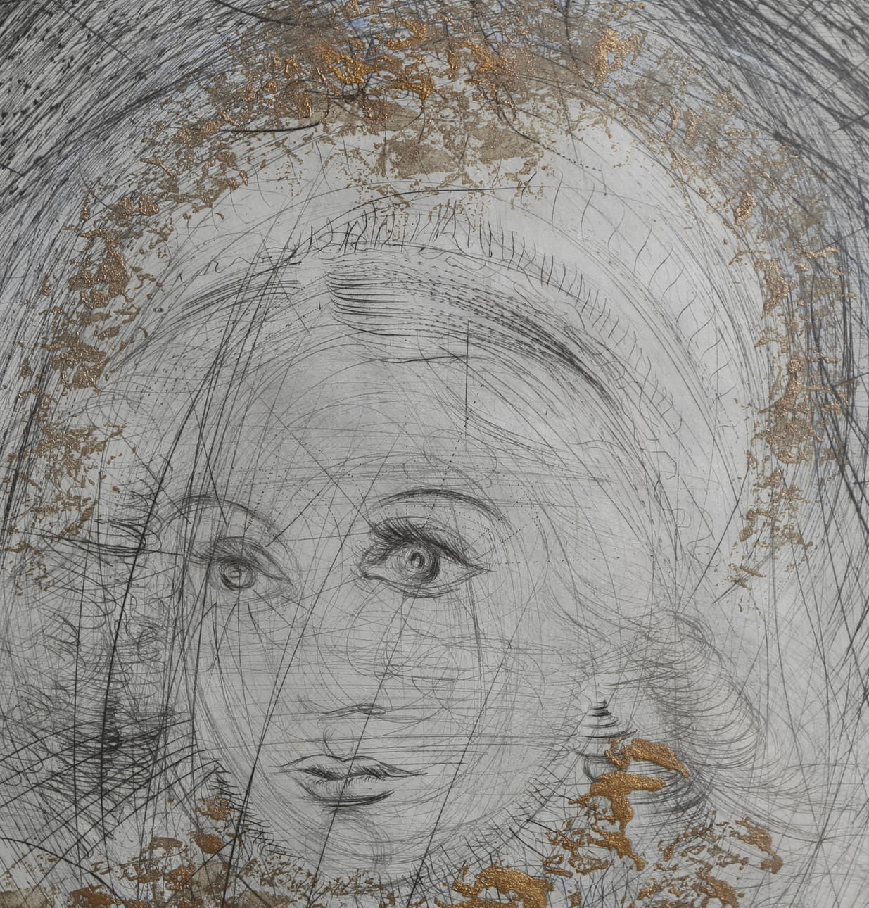 SALVADOR DALI. "Bildnis Margarete". Etsning med akvarell och guld på japanpapper. EA, signerad.