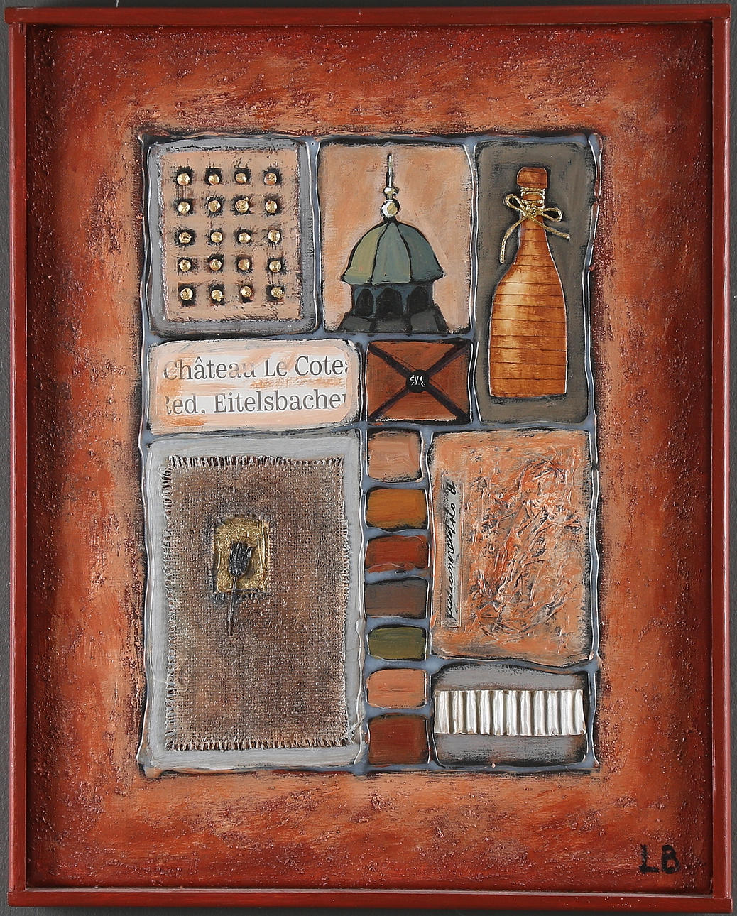 LENA BACKMAN. Composition with tower, mixed media on canvas, signed.