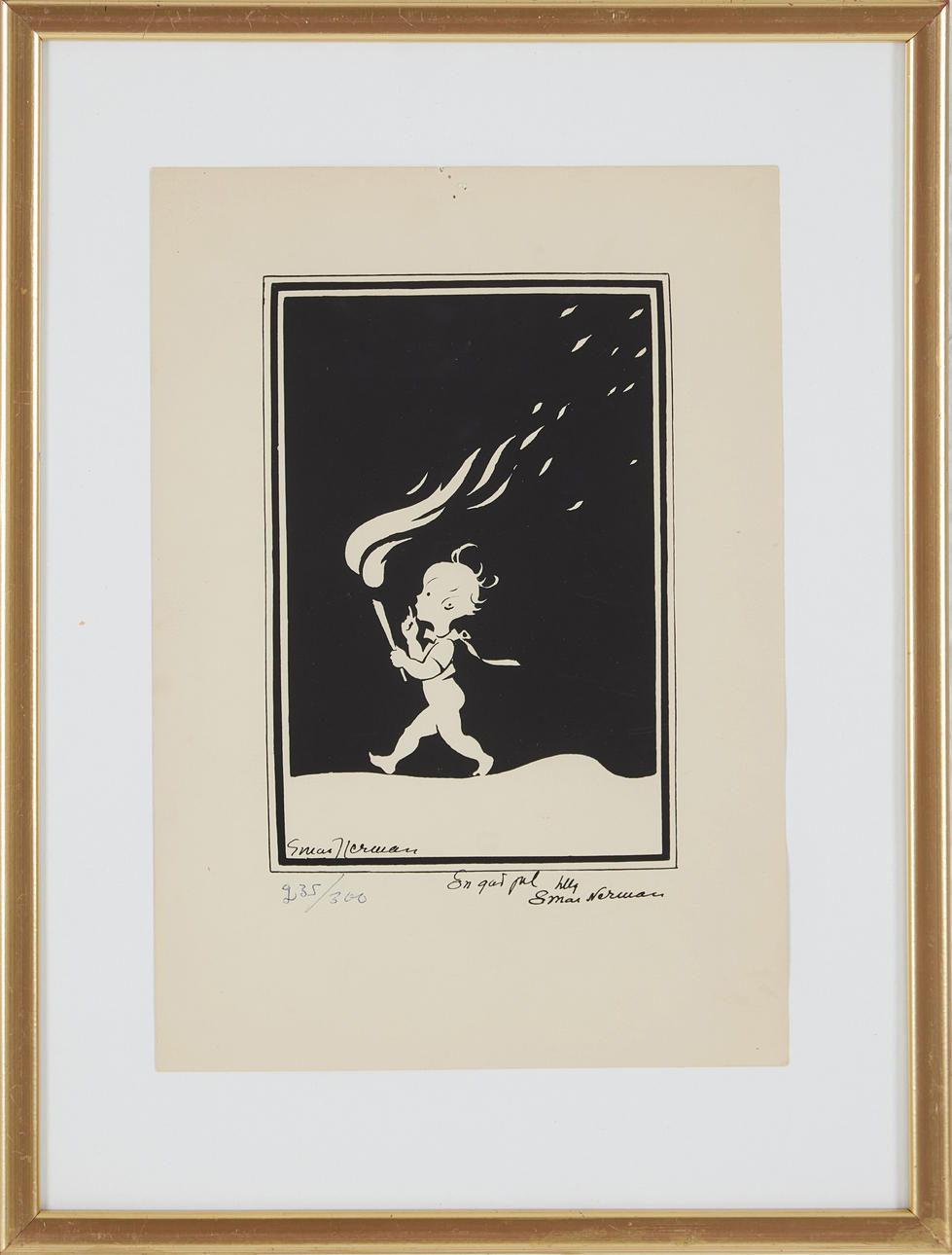 EINAR NERMAN. ”Solstickan”, signeerattu, litografia.