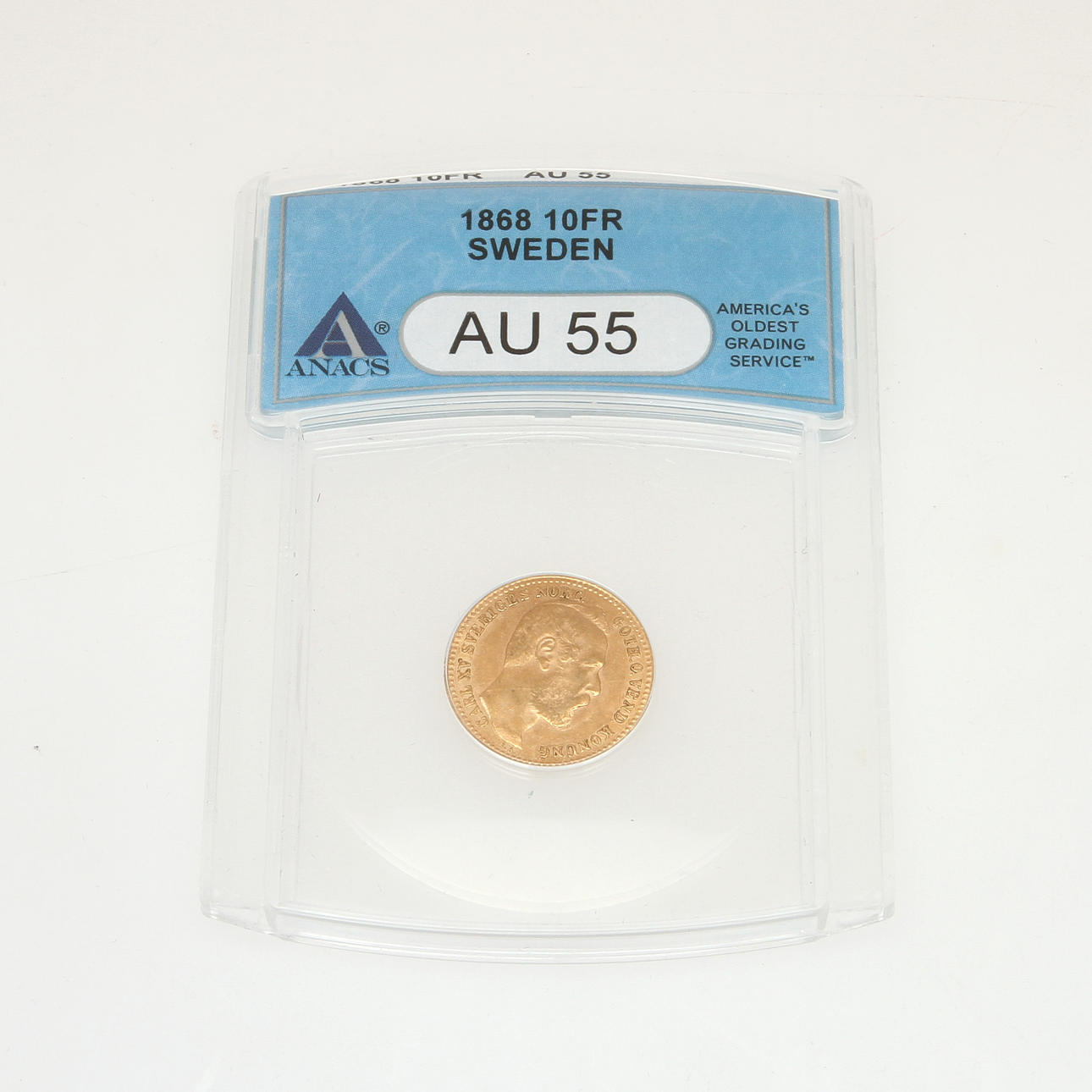 MYNT, guld, 1 Carolin / 10 francs, Karl XV, 1868. Vikt 3,2 g.