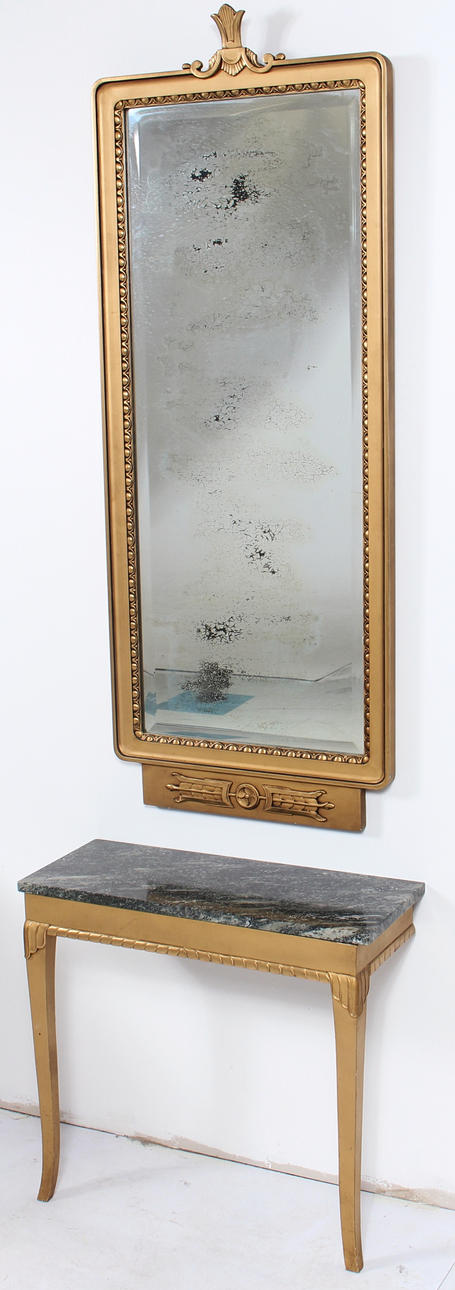 HALLMÖBEL, spegel och konsollbord med marmorskiva.