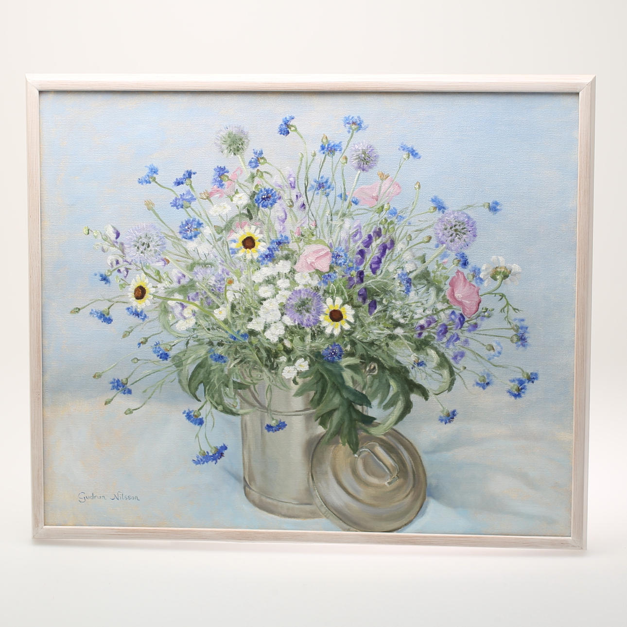 GUDRUN NILSSON. Olja på duk. Sommarblommor, signerad.