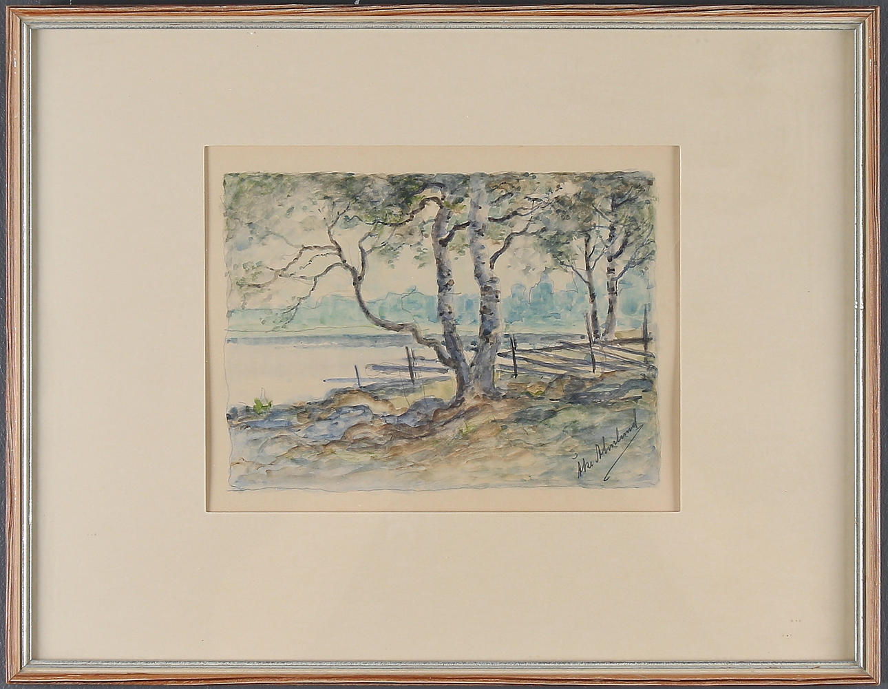 ÅKE AHNLUND. Vy över hage, akvarell, signerad.