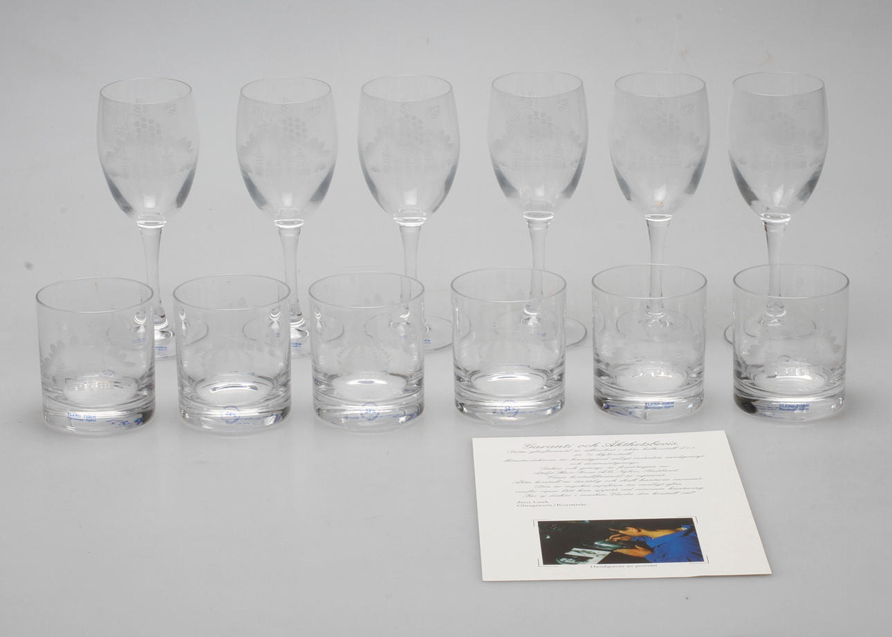 GLASSERVISDELAR, 12 delar, "Gripsholm", Jens Leek, Nybro.