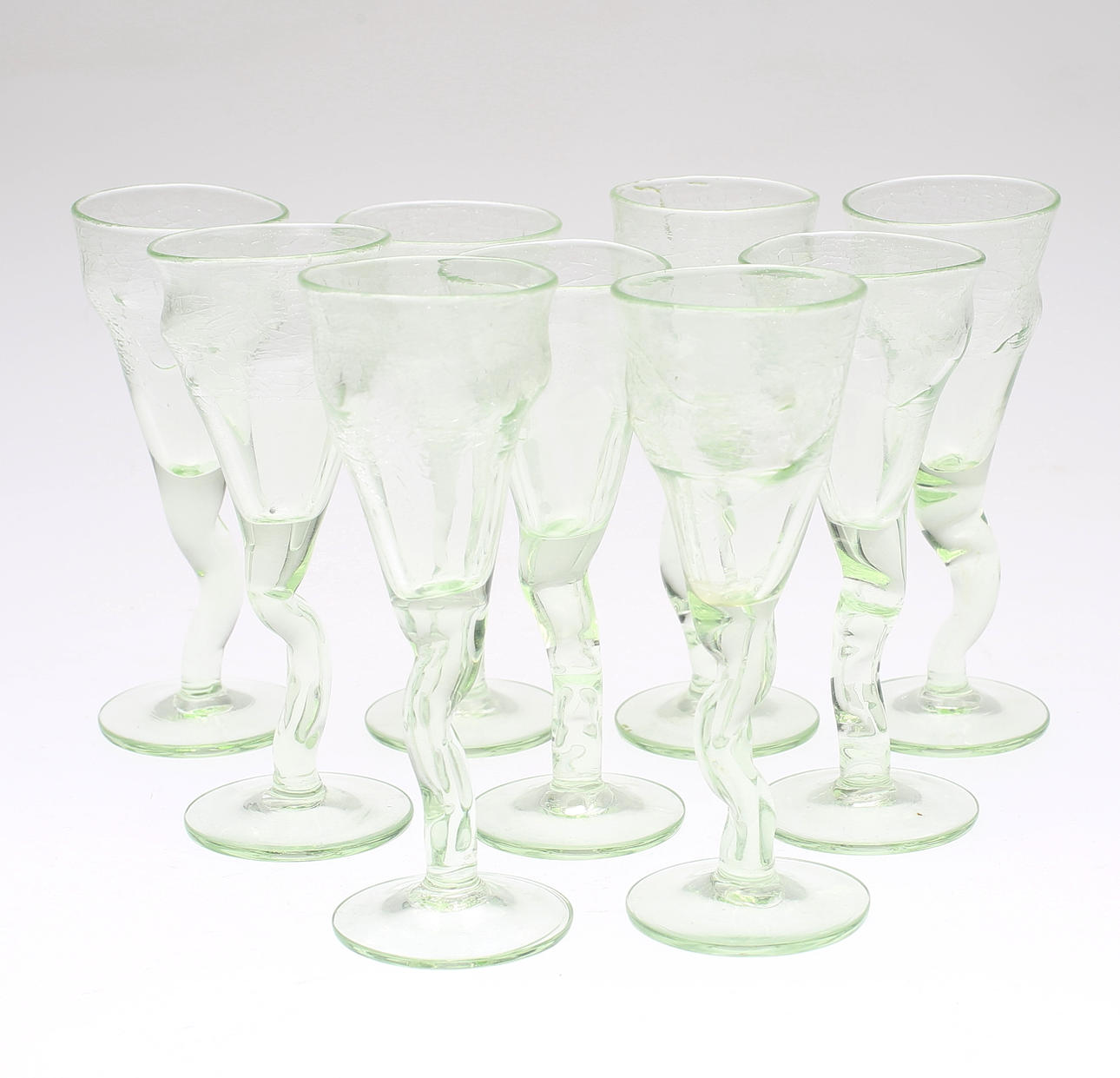 SNAPSGLAS, 9 st, troligen Skansens Glasbruk, 1900-tal.