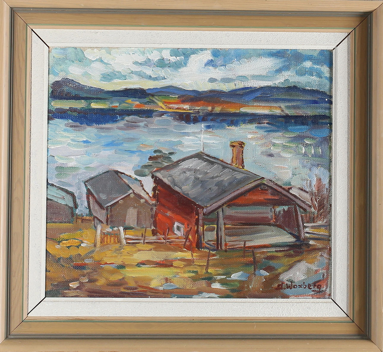 ISIDOR WOXBERG. Fjällmotiv med hus, olja på duk, signerad.