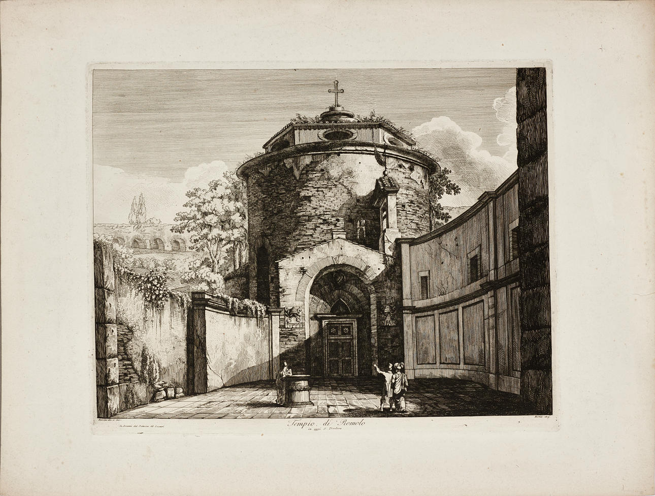 LUIGI ROSSINI. “Tempio di Romolo”, etching 1819. Art - Engravings