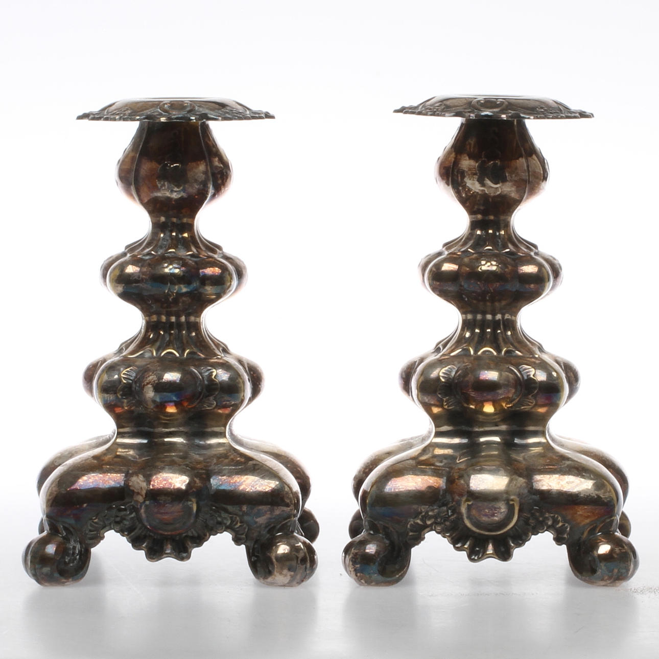 LJUSSTAKAR, 1 par, nysilver, barockstil, 1900-tal.