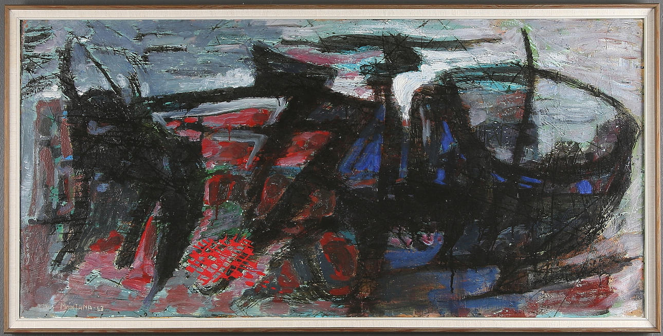 JULIA MONTANA LORENTZ. Abstrakt komposition, olja på duk, signerad och daterad - 63.