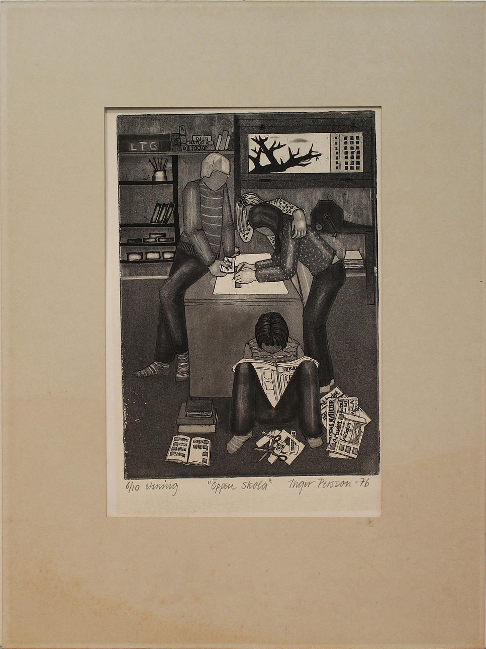 INGER PERSSON. "Öppen skola". Etsning. Signerad och daterad -76. 6/10.