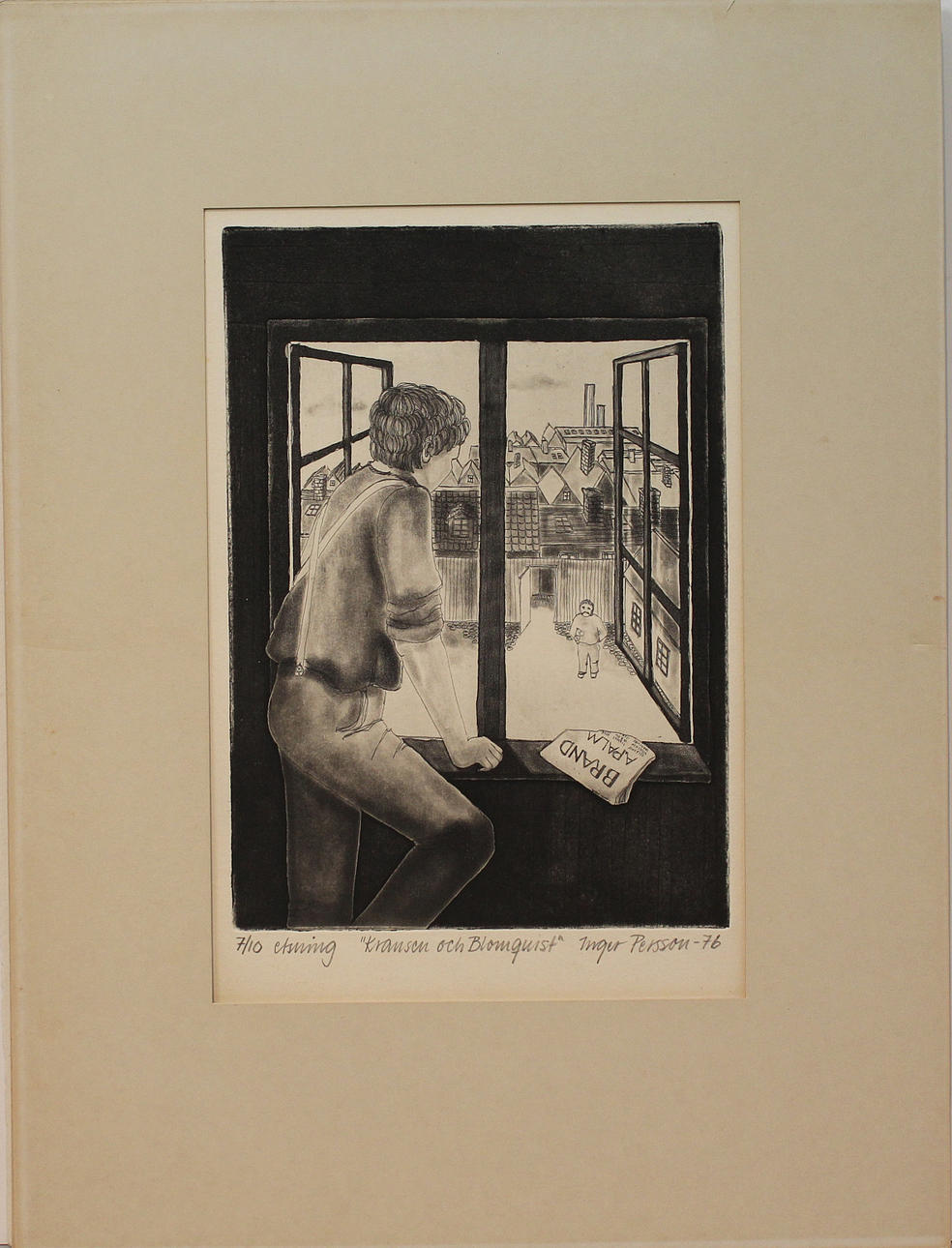 INGER PERSSON. "Kransen och Blomquist". Etsning. Signerad och daterad -76. 7/10.