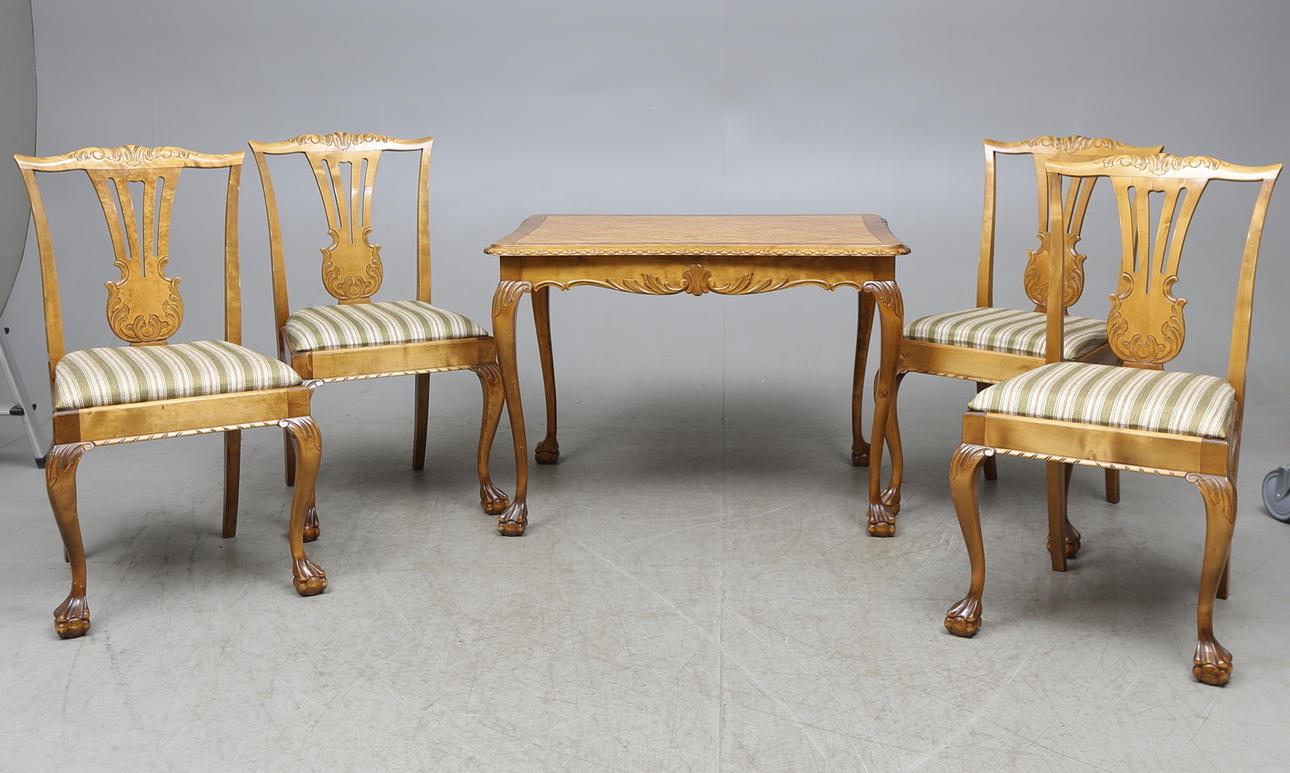 SITTGRUPP, 5 delar, chippendale-stil, 1900-tal.