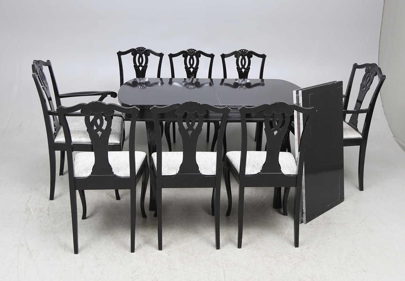 MATSALSMÖBEL, 9 delar. Chippendalestil, 1900-tal.