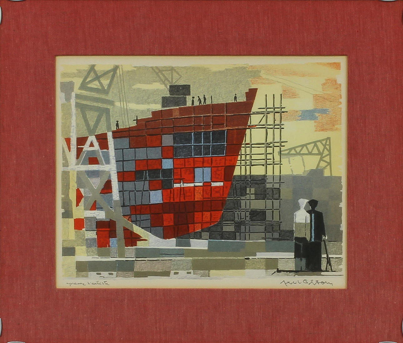 AXEL OLSON. Båtvarv, litografi, signerad o numrerad ep.