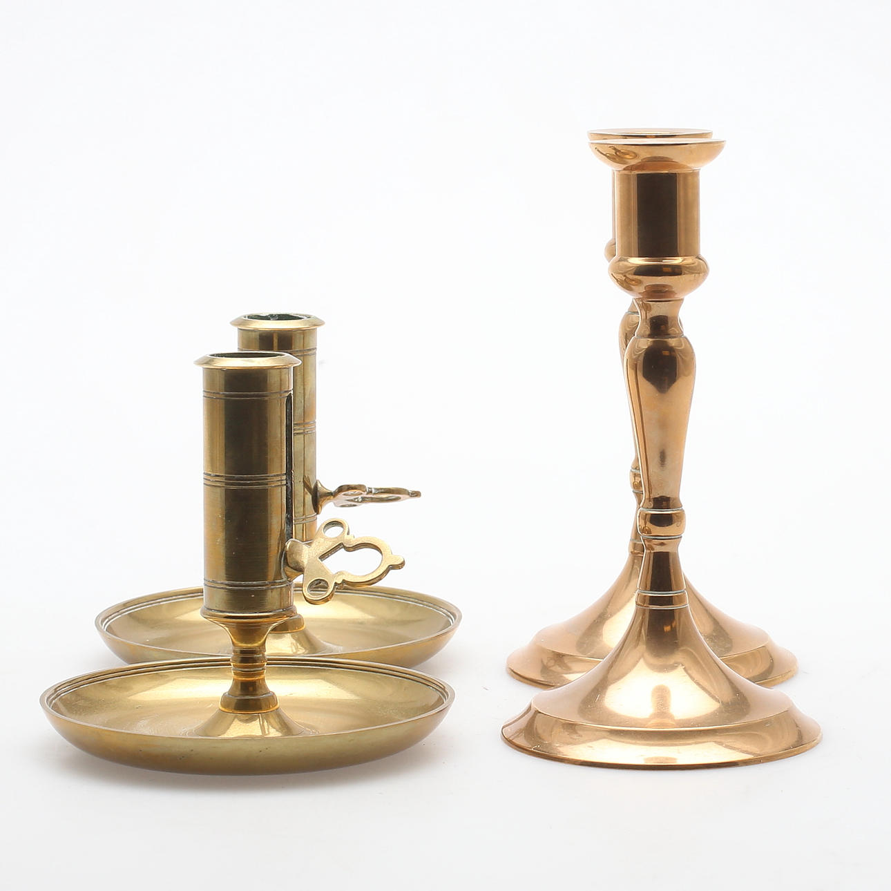 LJUSSTAKAR, två par, mässing, Skultuna, Mora,1900-tal.