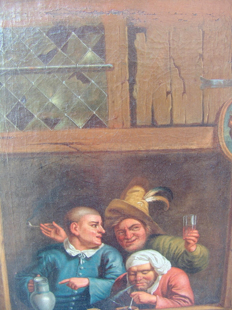 EGBERT VAN HEEMSKERK DER JÜNGER ( NACHFOLGE ). 3 Zecher på Wirthaus-fönstret.