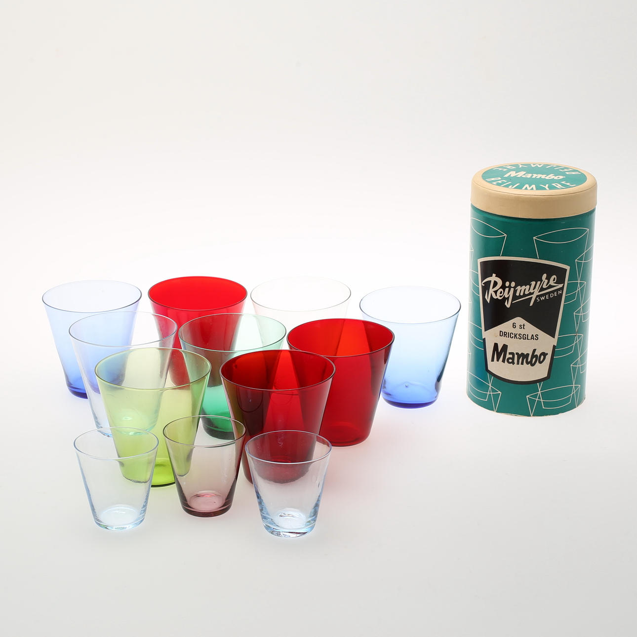 GLAS, 12 st, färgade, Mambo, Reijmyre, 1960-tal.