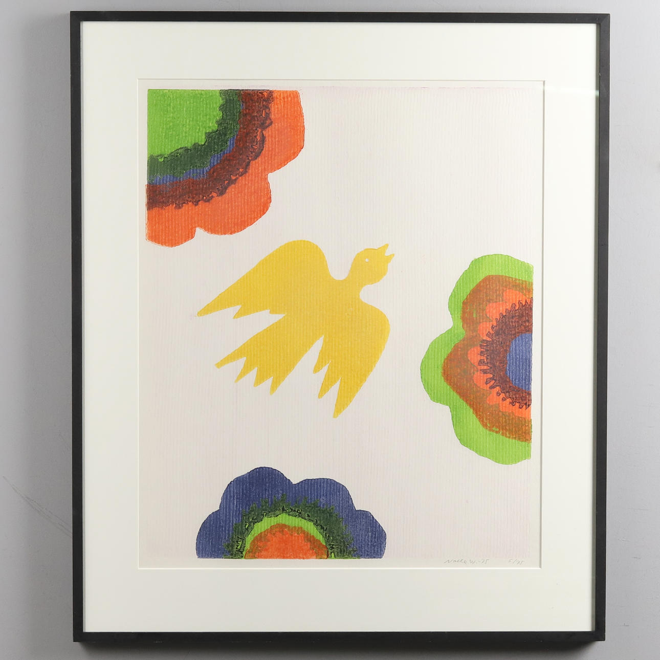 TEDDY WERNER. Colour woodcut, “Yellow bird”, signed and dated -1975 ...